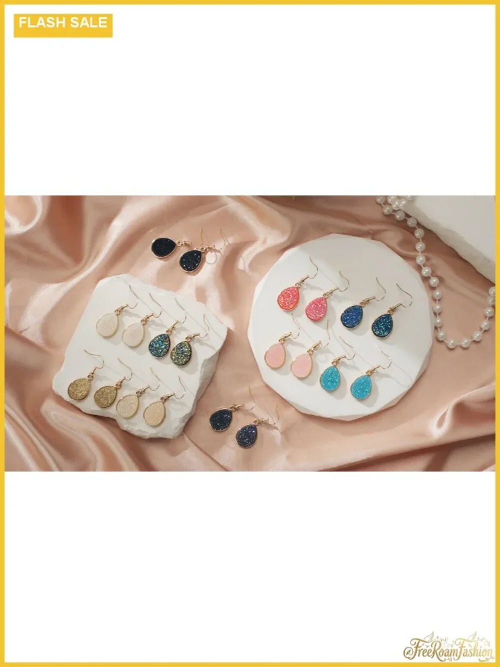 12 Pair Faux Druzy Drop Dangle Earrings Stainless Steel French Wire